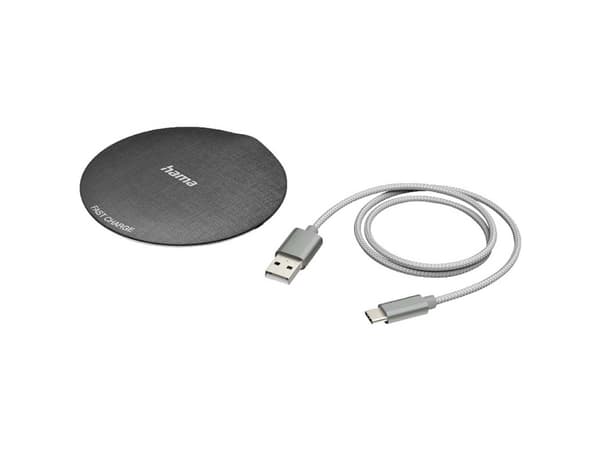 Hama QI-FC10 Metal, Innendørs, USB, Trådløs lading, 1 m, Sort, Sølv Sort, Sølv