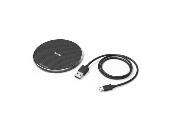Hama QI-FC10, Sisätila, USB, Langaton lataaminen, 1 m, Musta