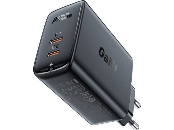 Acefast A29 PD50W GAN 2x USB-C 50W vegglader (svart)