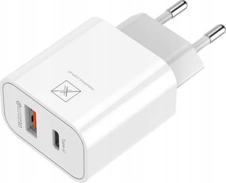 Maxximus ŁAD lader. NETTVERK MX ALFA 20W PD+QC, USB-A+C + C/C-KABEL 20W PD, HVIT/HVIT