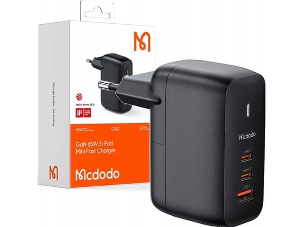 Vegglader GaN 65W Mcdodo CH-0291 2x USB-C, USB-A (svart)