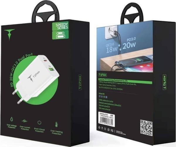 T-Phox Speedy-lader 1x USB-A 1x USB-C 3 A