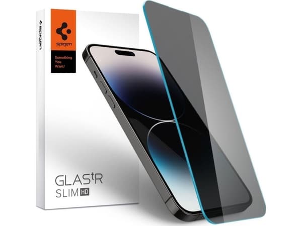 Spigen GLAS.tR Slim HD, Apple, iPhone 14 Pro, Støtbestandig, Fallsikker, Ripebestandig, Sort, 1 stykker