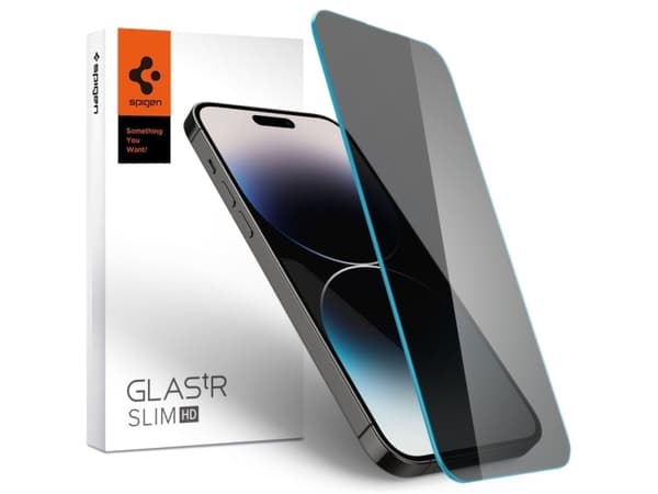 Spigen GLAS.tR Slim HD, Apple, iPhone 14 Pro, Støtbestandig, Fallsikker, Ripebestandig, Sort, 1 stykker