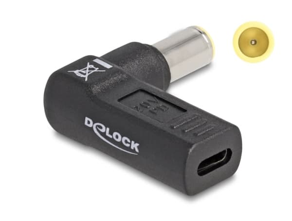 Delock - Strømadapter - 24 pin USB-C (hunn) til 7,9 x 5,5 mm DC-jakk (hann) - 20 V - 3 A - vinklet - svart