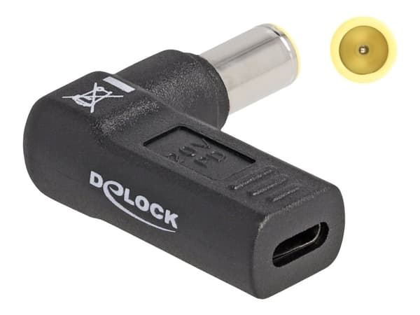 Delock - Strømadapter - 24 pin USB-C (hunn) til 7,9 x 5,5 mm DC-jakk (hann) - 20 V - 3 A - vinklet - svart Sort