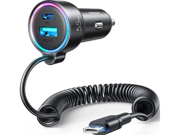 Billaddare Joyroom JR-CL07 3-i-1 USB/Typ-C 55W + Typ-C 1,5m svart