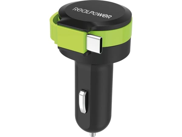 Ultron Realpower - Auto-Netzteil - 4.8 A - 2 Ausgabeanschlussstellen (USB, 24 pin USB-C) Sort, Grønn
