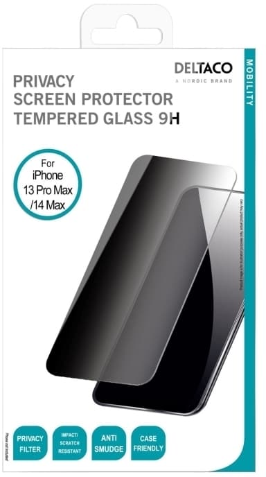 DELTACO SCRN-21IP67X - Skjermbeskyttelse for mobiltelefon - 2.5D - glass - med personvernsfilter - for Apple iPhone 13 Pro Max, 14 Plus