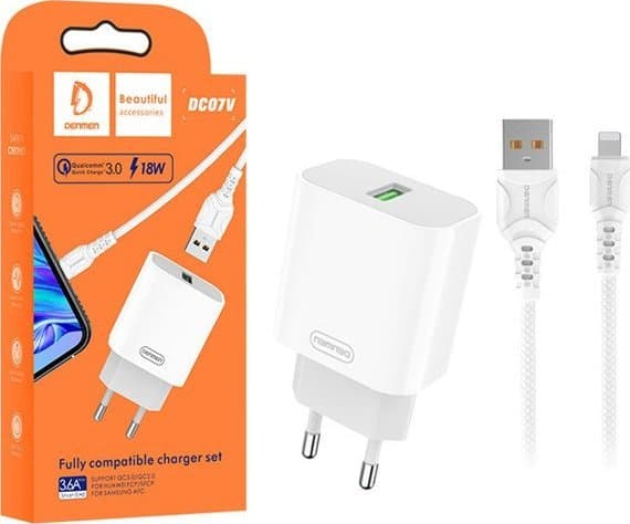 Denmen lader Denmen DC07 nettlader + USB kabel Iphone hvit