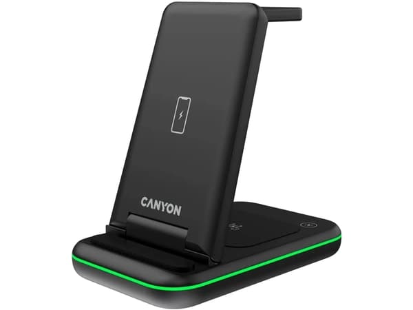 Canyon - Ladestativ - 3-in-1 + AC-strømadapter - 15 watt - 1.5 A - QC - på kabel: USB-C - svart