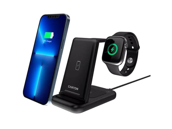 Canyon - Ladestativ - 3-in-1 + AC-strømadapter - 15 watt - 1.5 A - QC - på kabel: USB-C - svart