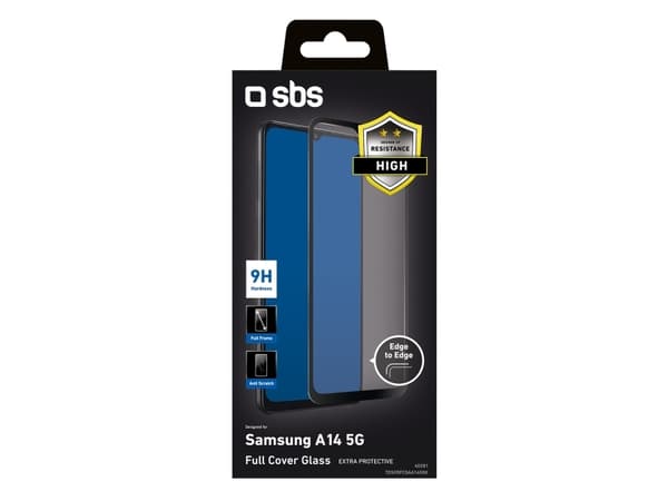 SBS Full Cover, Samsung, Galaxy A14 5G, Slagtålig, Reptålig, Svart, Transparent, 1 styck