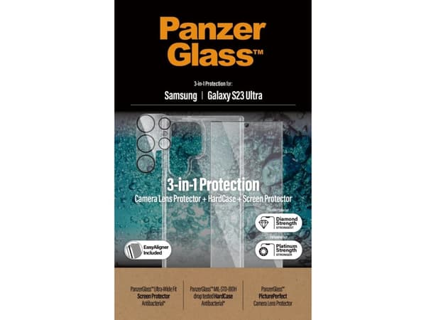 PanzerGlass - 3-i-1 beskyttelsespakke - skjerm / linse / bakbeskyttelsessett for mobiltelefon - for Samsung Galaxy S23 Ultra
