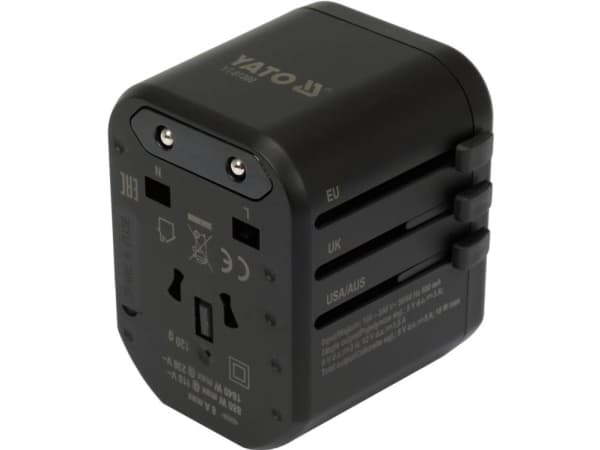 YATO UNIVERSAL USB / USB-C 18W REISADAPTER Sort
