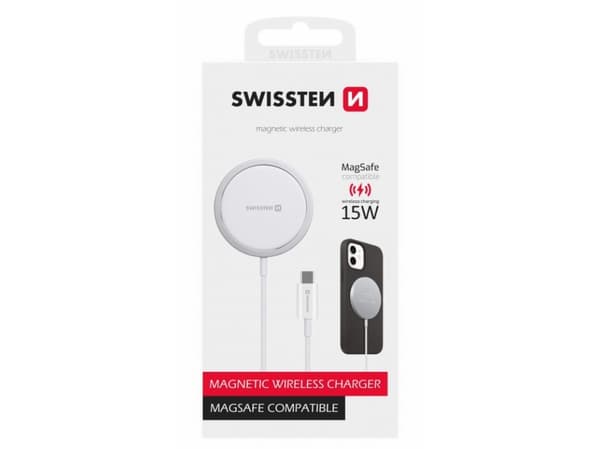 Swissten MagStick, Innendørs, USB, Trådløs lading, 1,5 m, Hvit