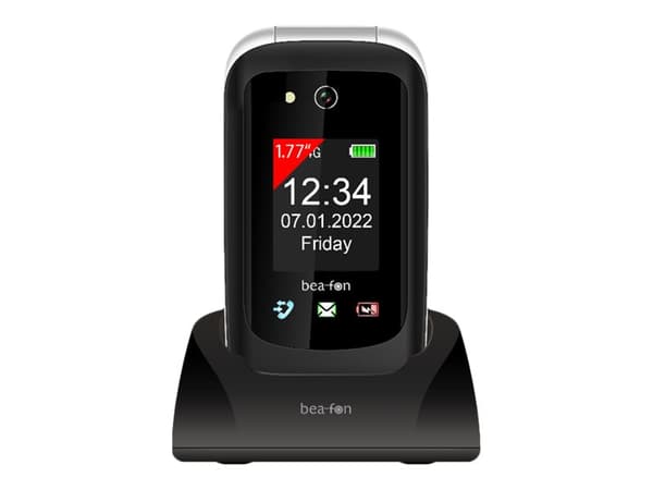 Bea-fon Silver Line SL720i - 4G-funktionstelefon - microSD-kortplats - LCD-skärm - 240 x 320 pixlar - bakre kamera 0,3 MP - svart-silver