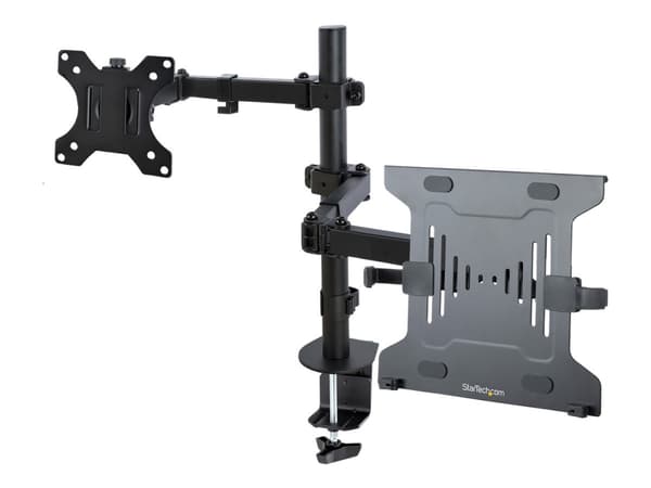 StarTech.com Monitor Arm with VESA Laptop Tray, For a Laptop (4.5kg / 9.9lb) and a Single Display up to 32" (8kg / 17.6lb), Black, Adjustable Desk La