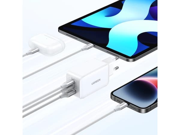 Ugreen lader UGREEN 15339 Nexode nettverkslader, 2xUSB-C, USB-A 3.0, PD3.0, QC4.0, GaN, 140W (hvit)