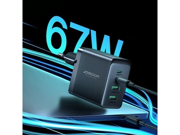 Joyroom laddare TCG02 GaN 67W 4-port (2x USB, 2x USB C) svart + USB-C/USB-C 100W 1,2 m kabel