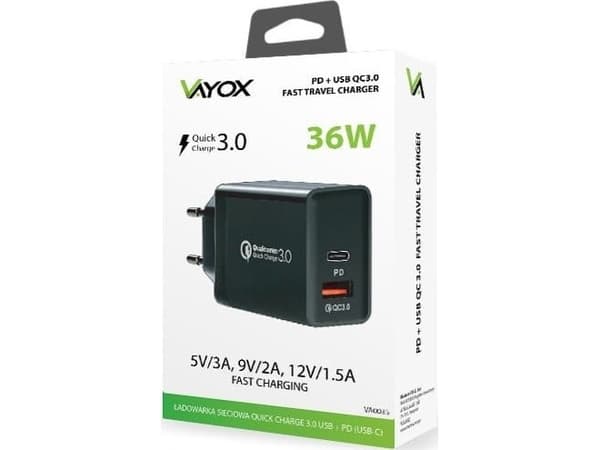 Vayox verkkolaturi PD + USB QuickCharge 3.0 36W VA0035 Vayox Vayox