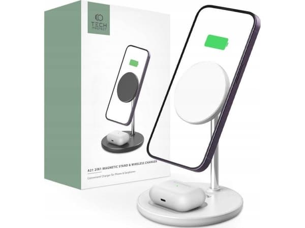 Tech-Protect-lader Tech-Protect QI15W-A21 2-i-1 Magnetisk MagSafe trådløs lader Hvit