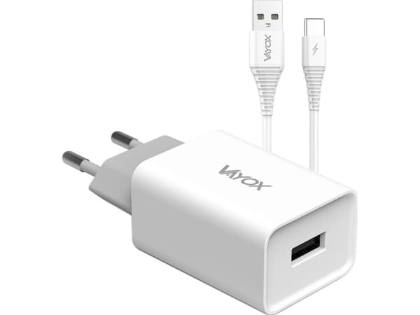 Vayox-lader USB-lader 5V 2.1A + USB type C-kabel 1m VA0051C Vayox