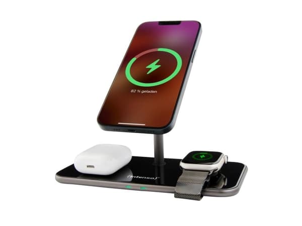 Intenso MB13 - Trådløst ladestativ - 3-i-1, magnetisk + AC-strømadapter - 15 watt - svart