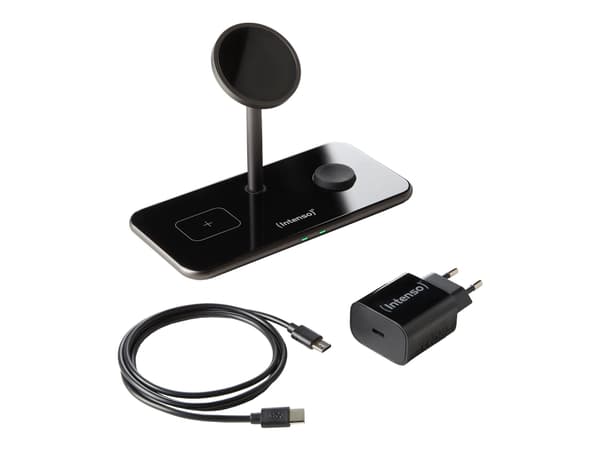 Intenso MB13 - Trådløst ladestativ - 3-i-1, magnetisk + AC-strømadapter - 15 watt - svart Sort