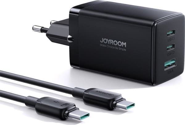 Joyroom laddare TCG01 GaN 65W 2x USB-C, 1x USB-A svart + USB-C/USB-C 100W 1,2 m kabel