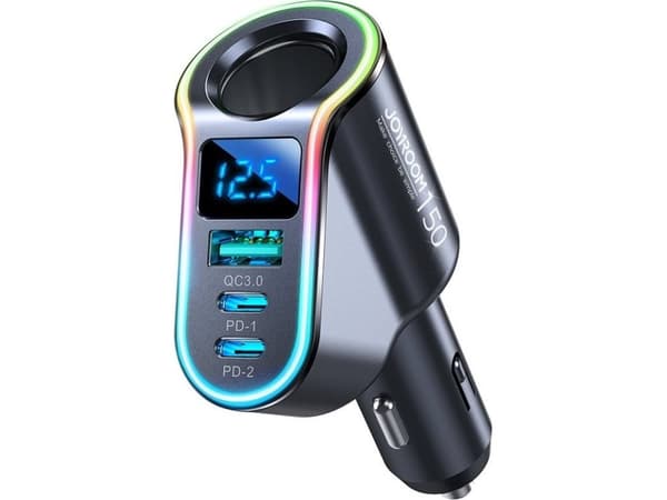 Joyroom Joyroom nopea autolaturi 4in1 USB-A QC3.0 / 2xUSB-C PD 150W musta (JR-CL21)