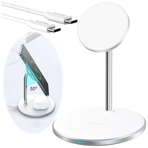 Choetech 15W Qi wireless charger for iPhone and AirPods magnetic holder compatible with MagSafe silver (T581-F)