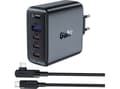 Miniatyrbild 1 av 5: Acefast Acefast GaN 3xUSB-C/1xUSB-A 100W snabbladdare svart + USB-C - USB-C 100W vinkelkabel 2m svart