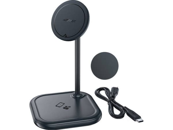 Acefast 15W Qi trådløs lader for iPhone (med MagSafe) og Apple AirPods stativ magnetisk holder grå (E6 grå)