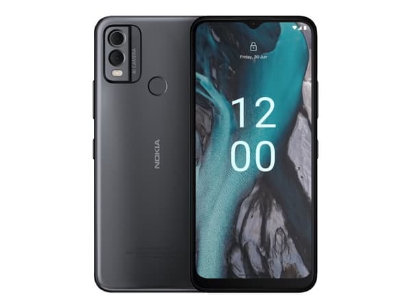 Nokia C22 - 4G pekskärmsmobil - dual-SIM - RAM 2 GB / Internminne 64 GB - microSD slot - 6.52" - 1600 x 720 pixlar - 2 bakre kameror 13 MP, 2 MP - fr Svart