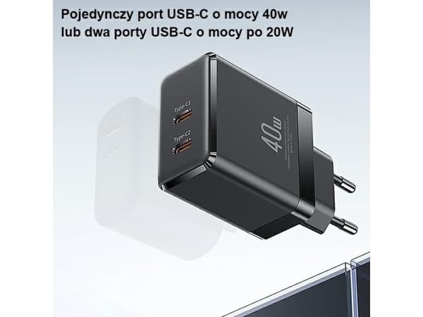 Usams Laturi USAMS 2xUSB-C T54 40W PD musta CC172TC01 (US-CC172) (US-CC172)
