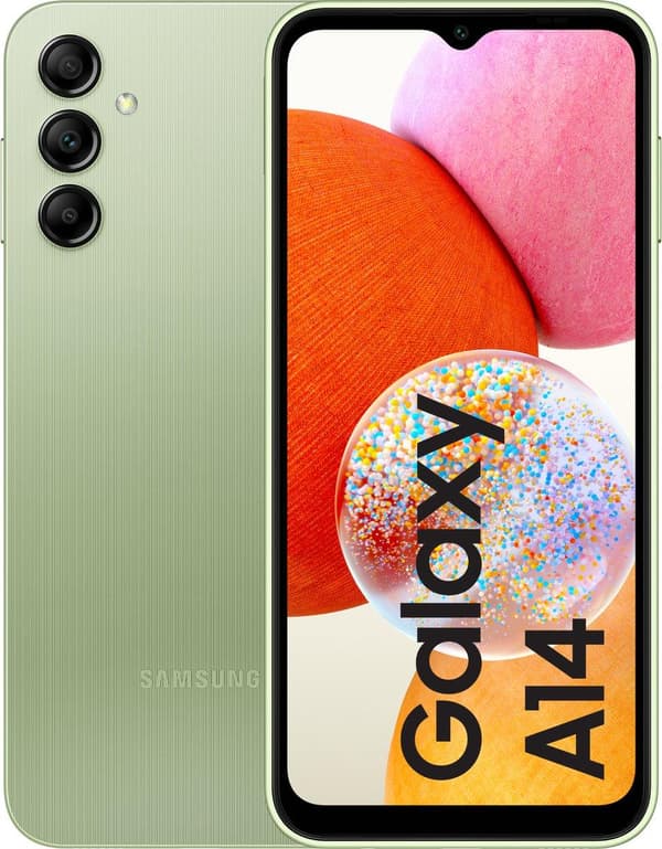 Samsung Galaxy A14 - 4G smartphone - dual SIM - RAM 4GB / internminne 128GB - microSD-kortplats - LCD-skärm - 6,6" - 2408 x 1080 pixlar - trippelkamer Ljusgrön