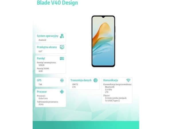 Blade V40 Design 4/128 GB grå smartphone