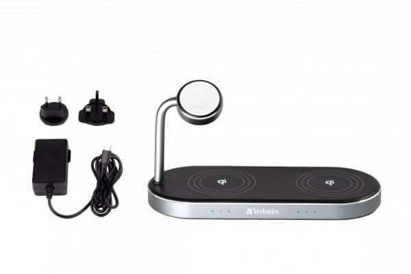 Verbatim - Trådløst ladestativ - 3-i-1 + AC-strømadapter - 35 watt - 4 A - for Apple AirPods with MagSafe Charging Case; AirPods Pro; iPhone 11, 12,