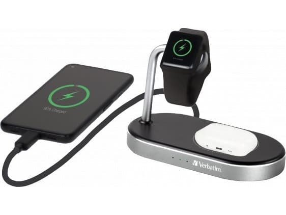 Verbatim - Trådløst ladestativ - 3-i-1 + AC-strømadapter - 44 watt - 3 A - Quick Charge 3.0