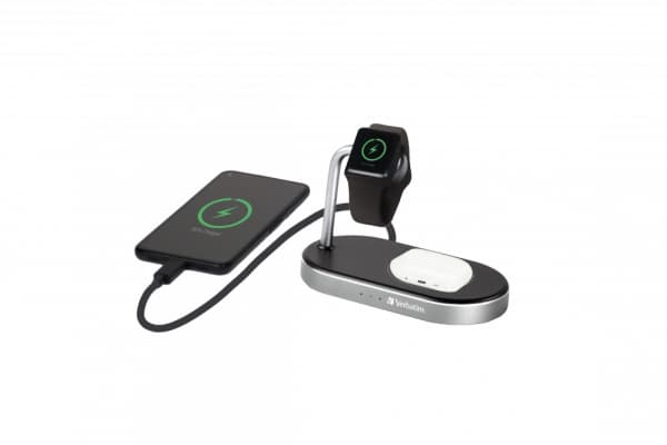 Verbatim - Trådløst ladestativ - 3-i-1 + AC-strømadapter - 44 watt - 3 A - Quick Charge 3.0