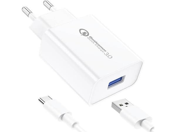 Foneng Lader Foneng EU13 Vegglader + USB til USB-C-kabel, 3A (hvit)