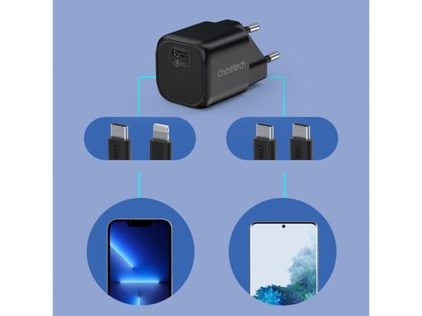 Choetech GaN USB Type C PD 30W vegglader svart (PD5007)