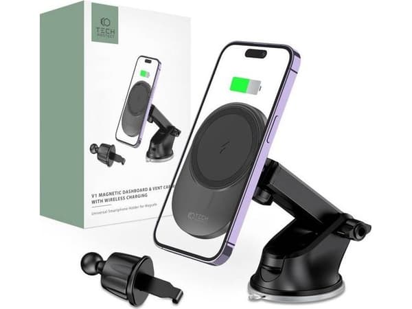 Tech-Protect TECH-PROTECT MM15W-V1 MAGNETIC MAGSAFE DASHBOARD & VENT CAR MOUNT WIRELESS CHARGER 15W BLACK