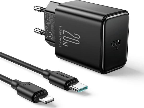 Joyroom verkkolaturi Joyroom JR-TCF06 USB-C 20W PD + USB-C/Lightning-kaapeli musta