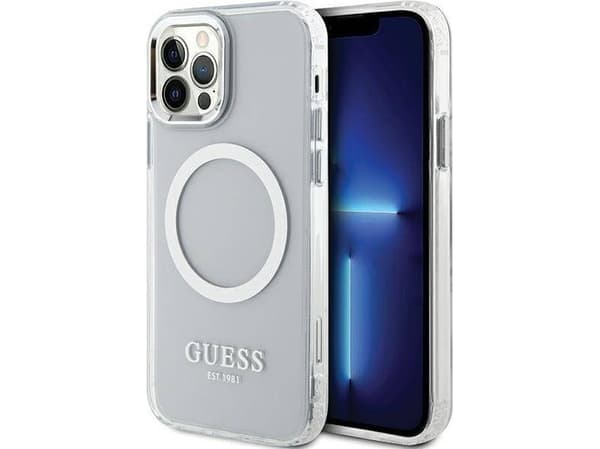 Guess metallic outline Magsafe-deksel til iPhone 12 / iPhone 12 Pro - Sølv