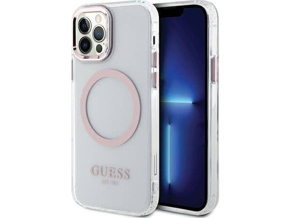 Apple iPhone 12 / 12 Pro Guess Case Metal Outline Magsafe (GUHMP12MHTRMP) vaaleanpunainen