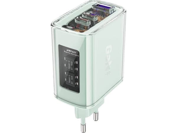 Acefast-lader Acefast A45 vegglader, 2x USB-C, 1xUSB-A, 65W PD (grønn)