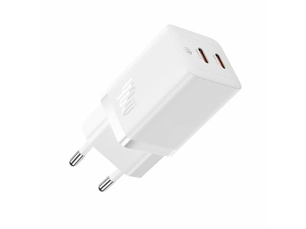 Baseus verkkovirtalaturi Baseus GaN5 40W, 2x USB C (valkoinen)