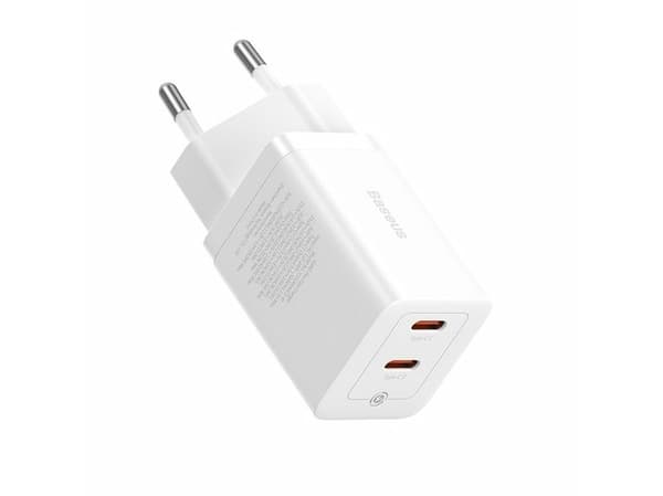 Baseus verkkovirtalaturi Baseus GaN5 40W, 2x USB C (valkoinen)
